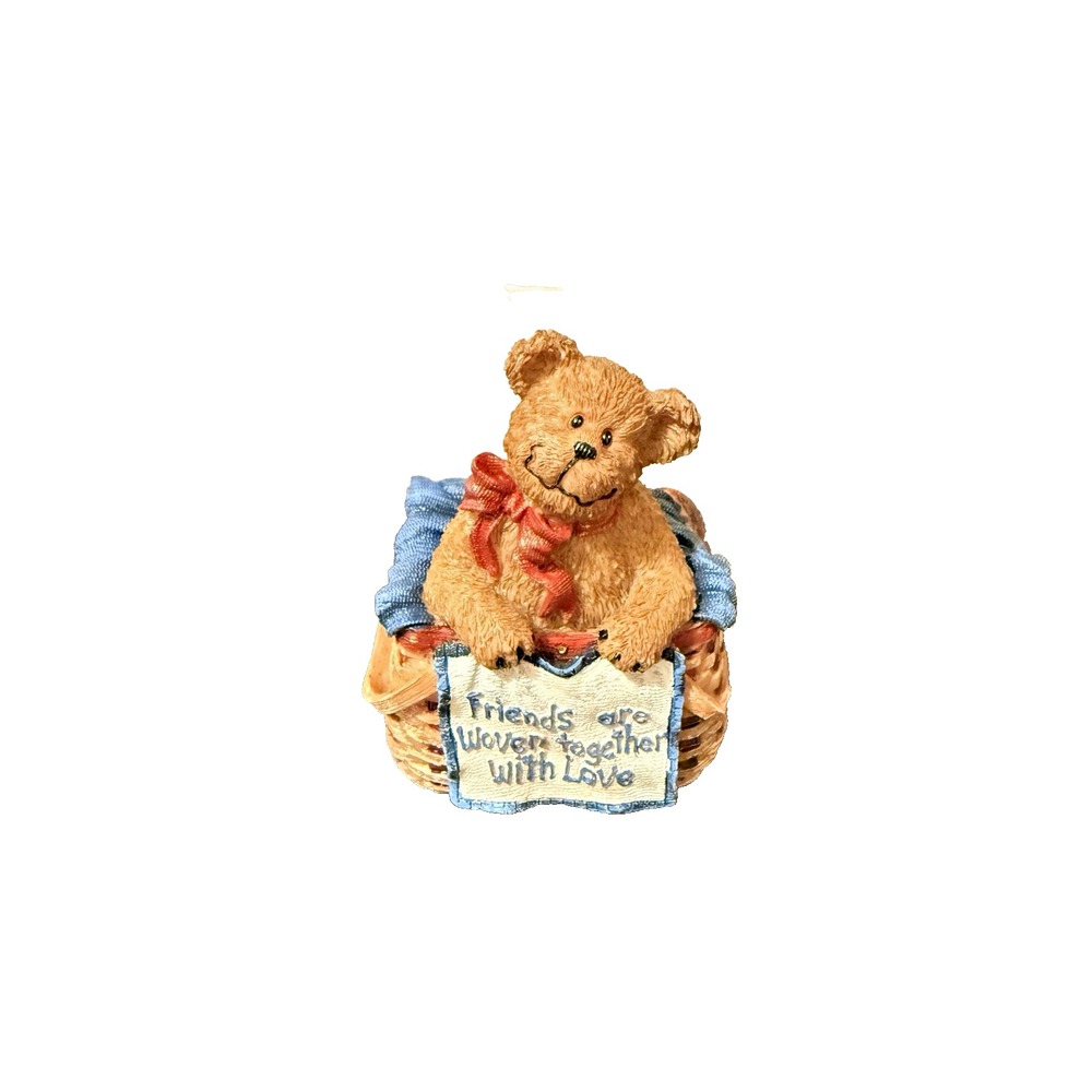 Friends are Woven Together with Love Teddy on Woven Basket Figurine 2004 Weaver